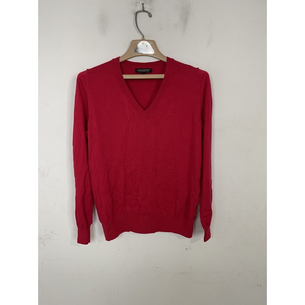 Banana Republic 100% Merino Wool V-Neck Sweater Red Womens L